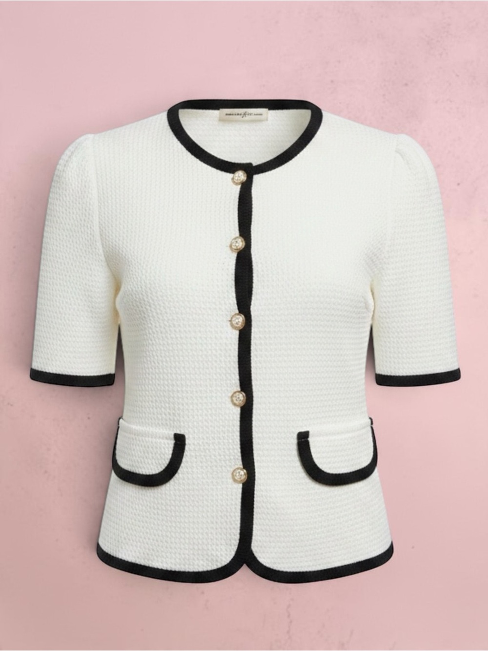 ninesix ny 96 Korean Off White Contrast Piping Pearl Button Cardigan Jacket S M
